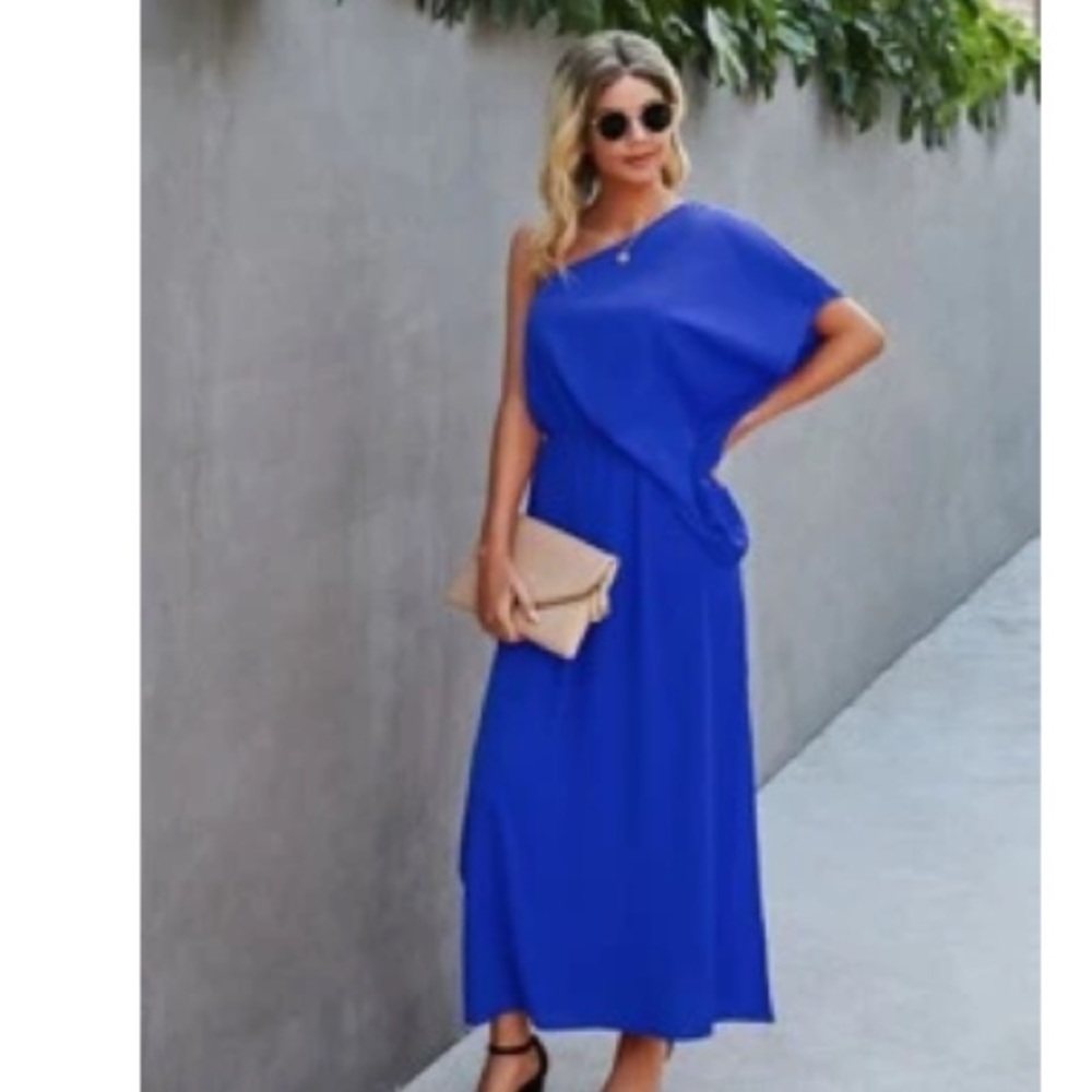 Shein blue one shoulder batwing dress